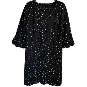 Talbots Dress Sz 14 Polka Dots 3/4 Bell Sleeves Scalloped Hem Black White Career